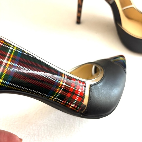 Jessica Simpson Leopard and Plaid Stiletto Point Toe Heel Pumps (10) - Picture 8 of 16